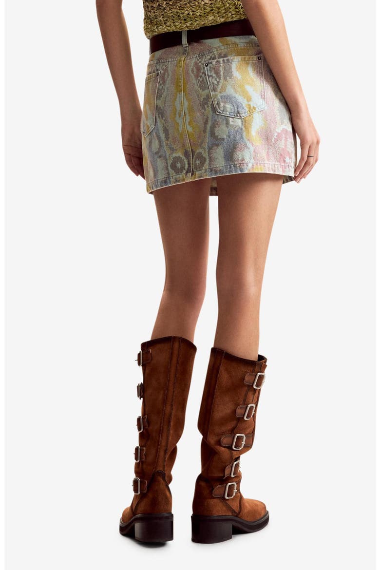 Abstract Print Denim Miniskirt, Alternate, color, MEDIUM BLUE