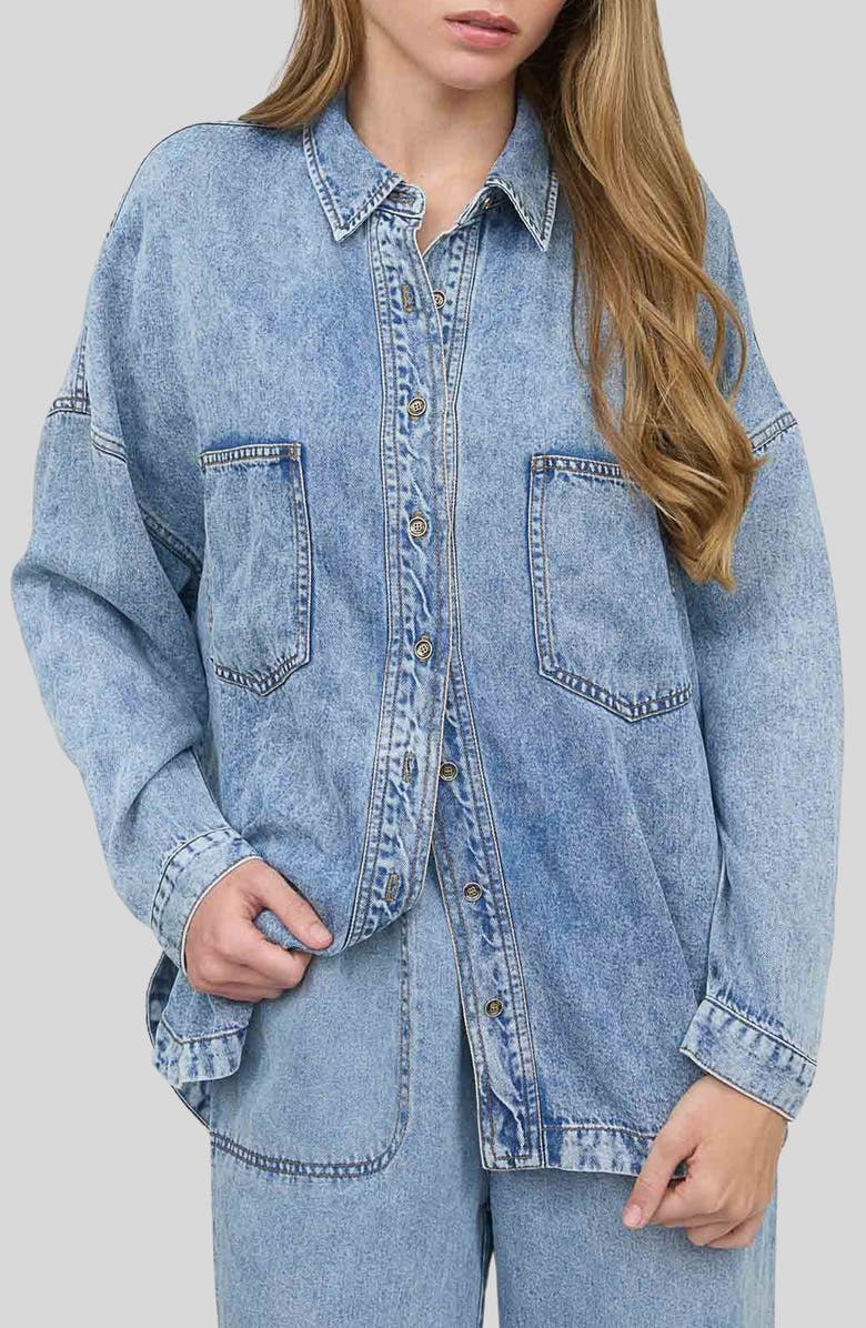Blu Pepper Denim Button-Up Shirt, Main, color, Chambray