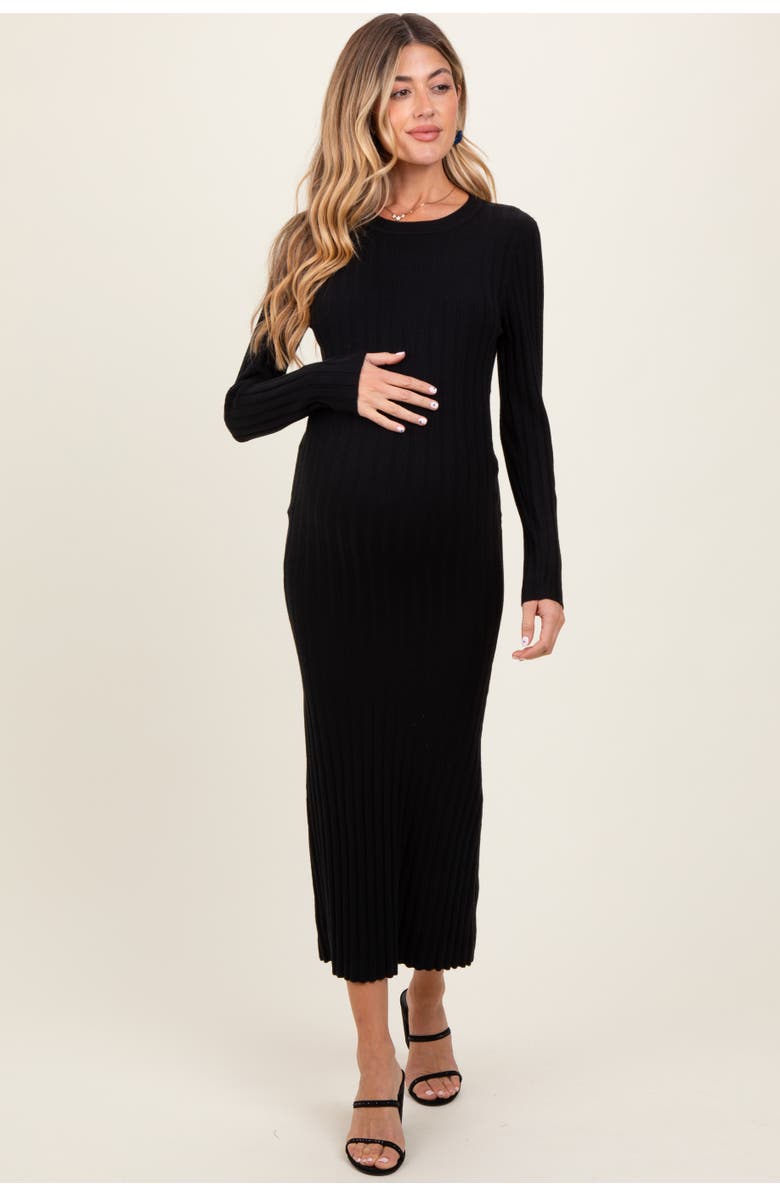 PinkBlush Ribbed Knit Fitted Midi Sweater Dress, Main, color, Black