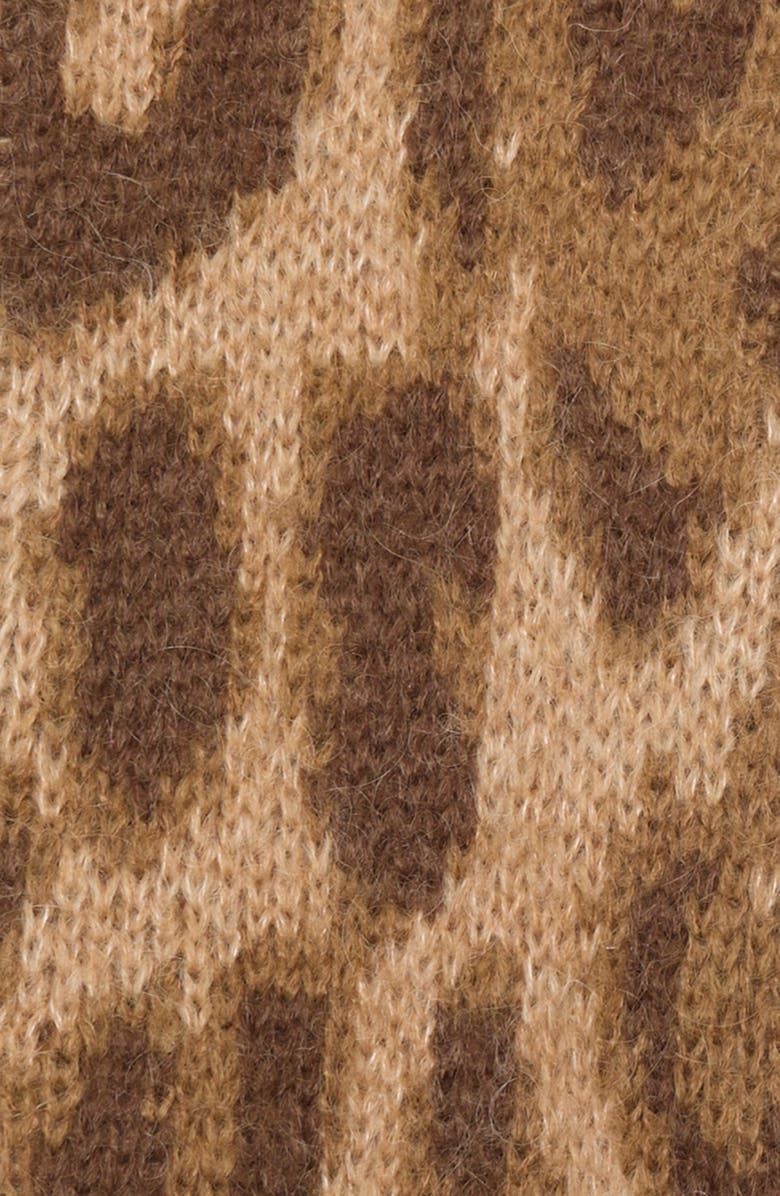 Damson Madder Fluffy Leopard Print Mittens, Alternate, color, Brown Multi