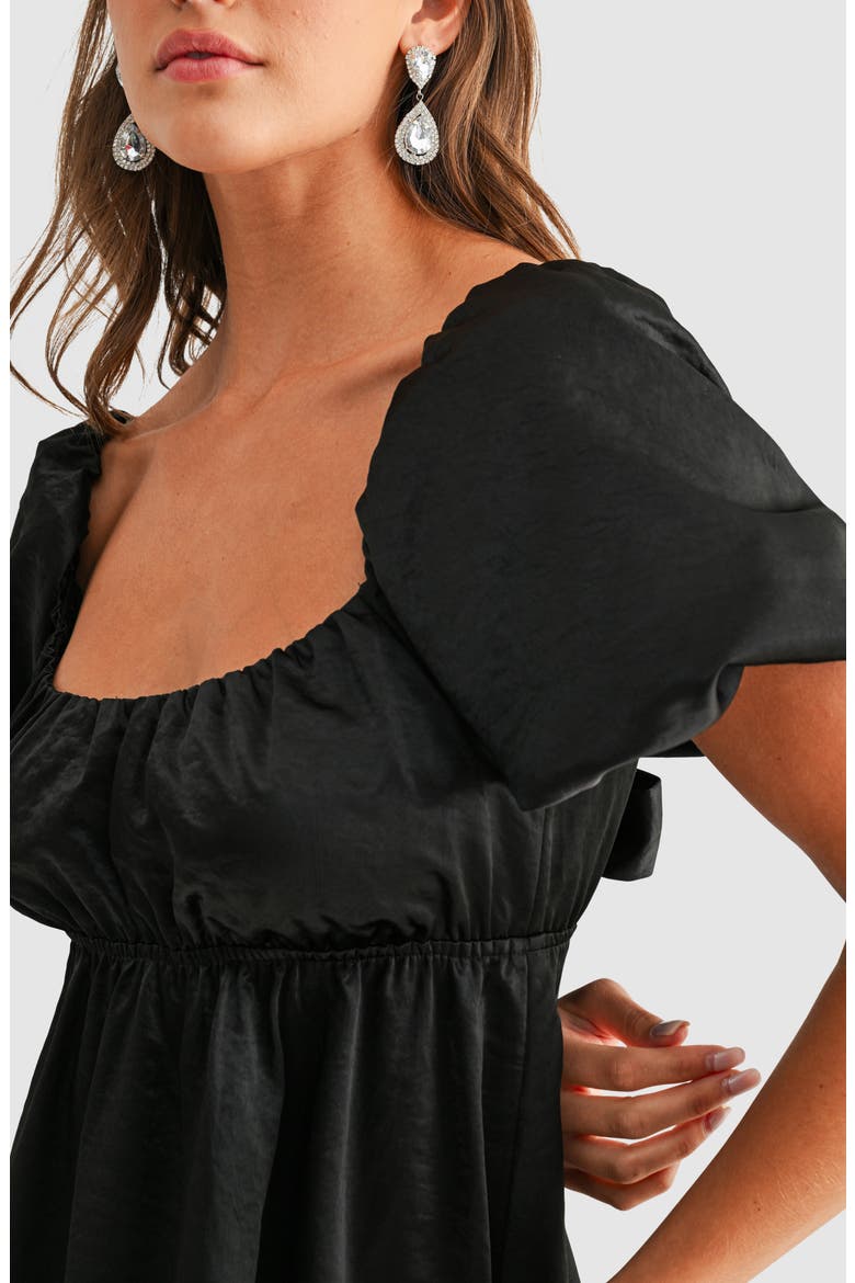 Satin Babydoll Minidress, Alternate, color, BLACK