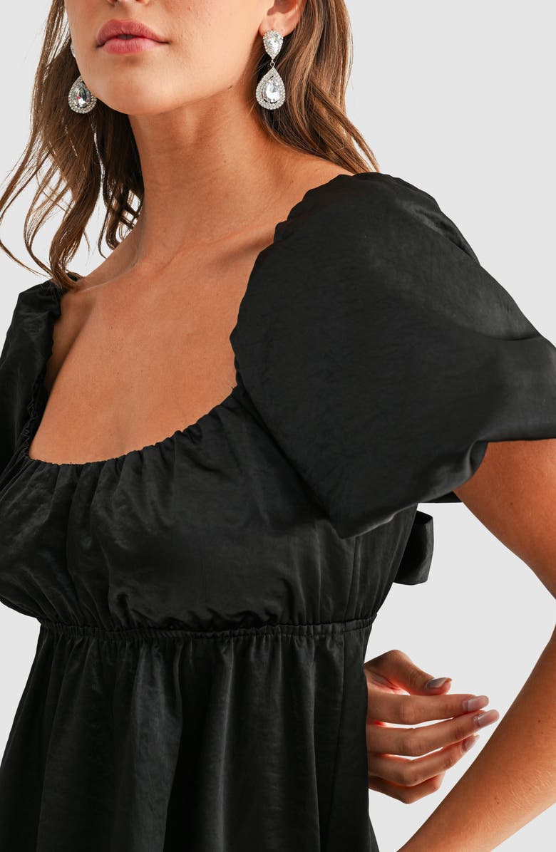 All in Favor Satin Babydoll Minidress, Alternate, color, Black