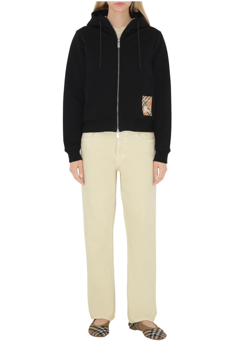 Burberry Check Label Cotton Zip Hoodie, Main, color, Black