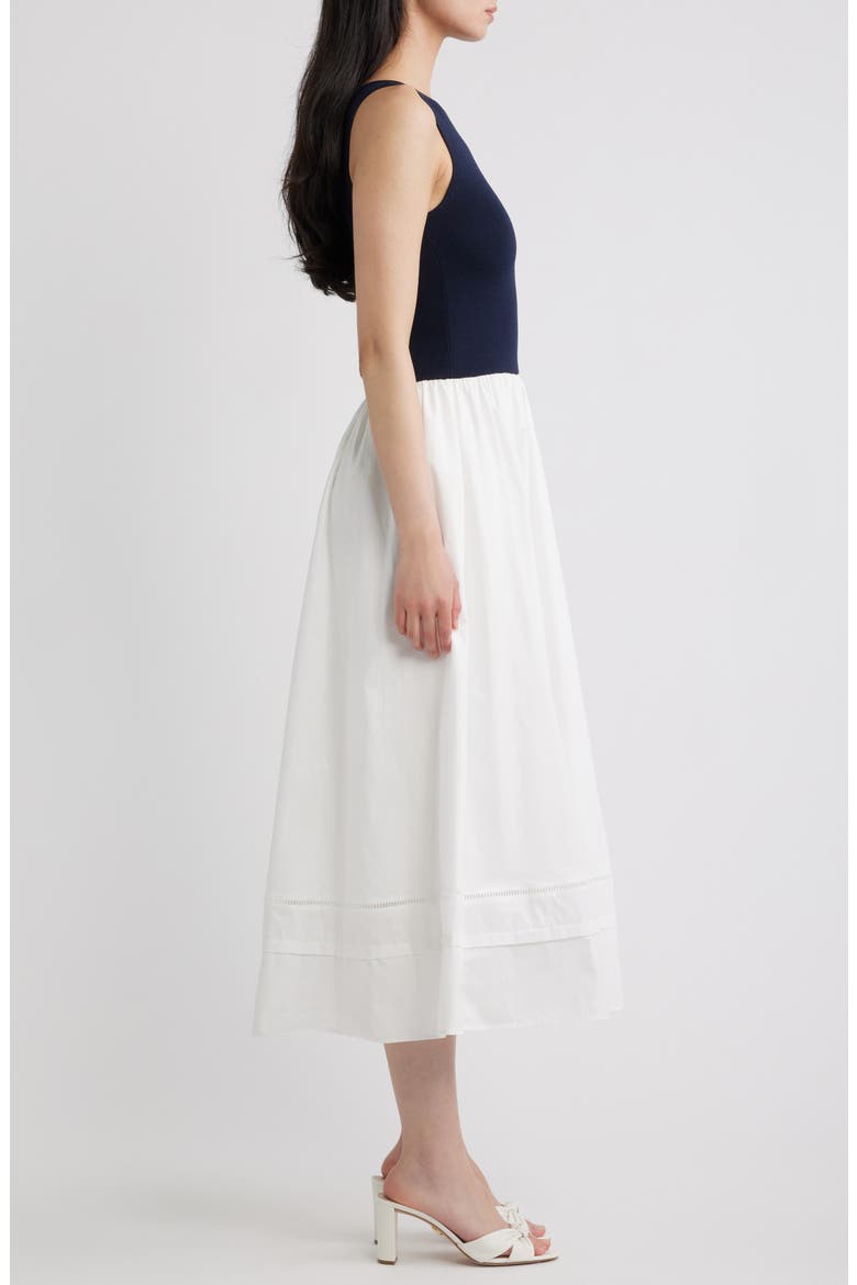 Mixed Media Lace Inset Midi Dress, Alternate, color, NAVY
