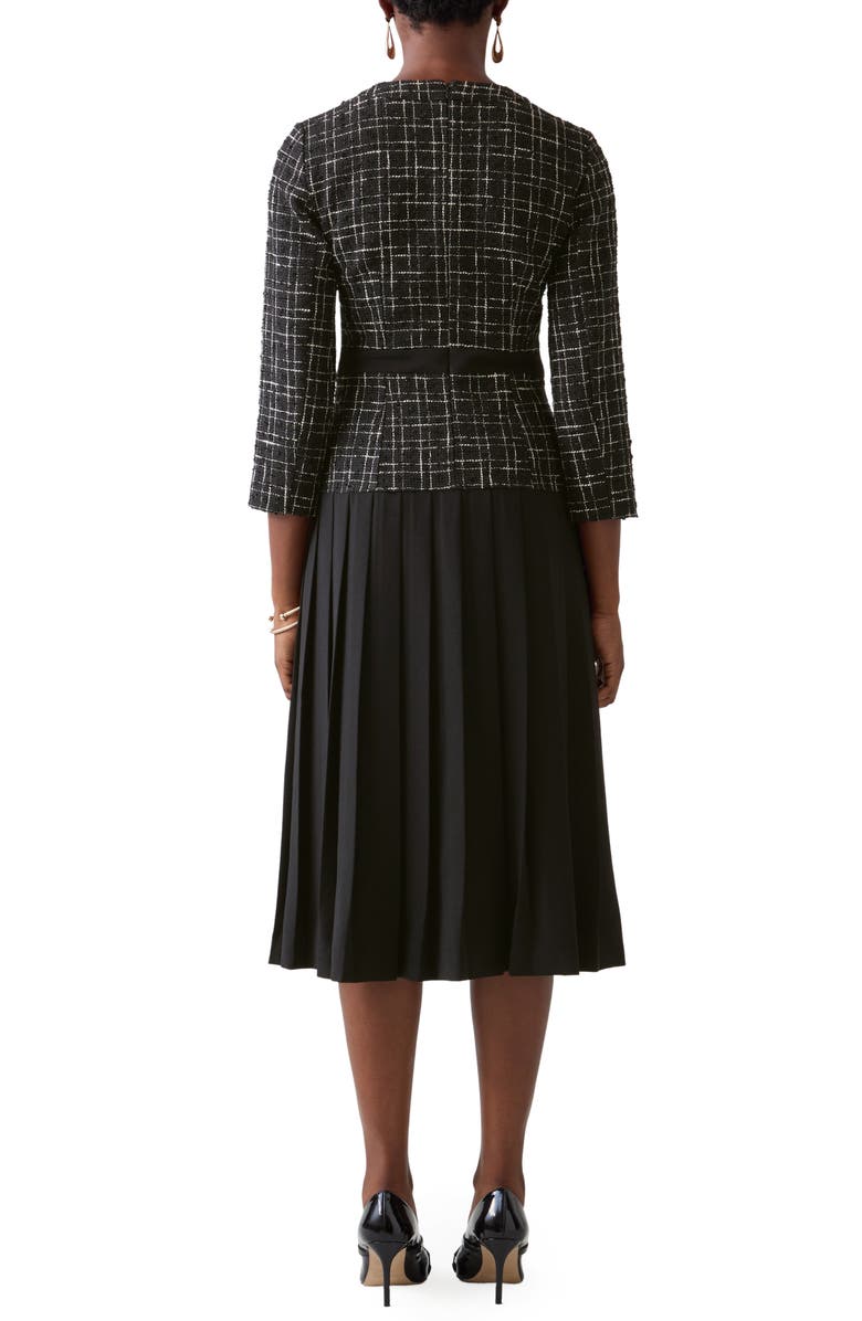 LK Bennett Maxine Metallic Tweed Pleated Dress, Alternate, color, Black Ivory