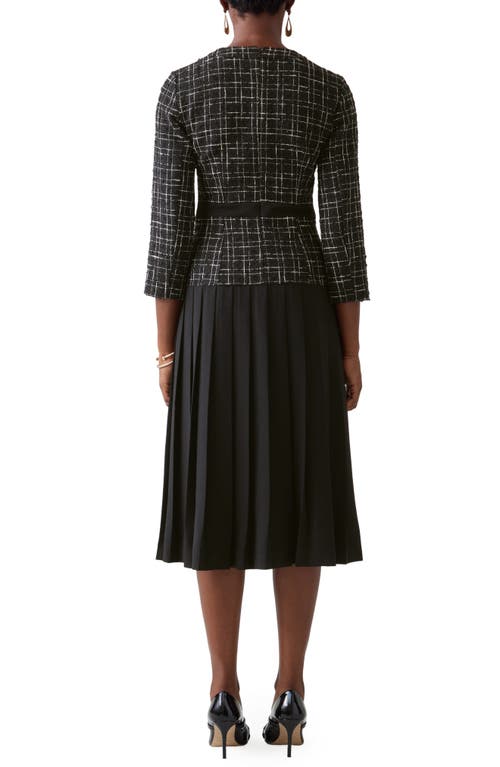 Lk Bennett Maxine Metallic Tweed Pleated Dress In Black