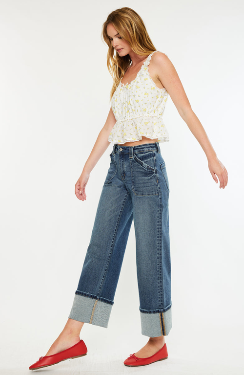 Kancan Beck Mid Rise Wide Jeans In Blue