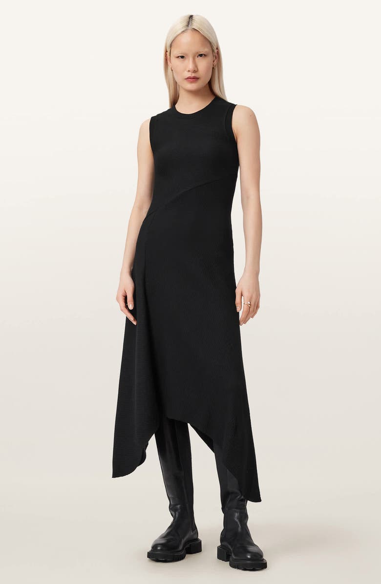 AllSaints Gia Sleeveless Asymmetric Maxi Dress, Alternate, color, Black