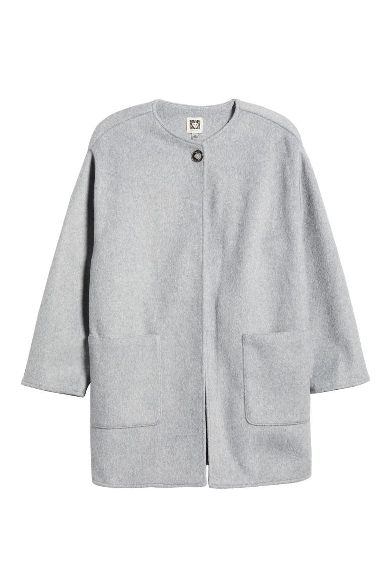 Snap Felt Coat, Alternate, color, LIGHT HEATHER GREY