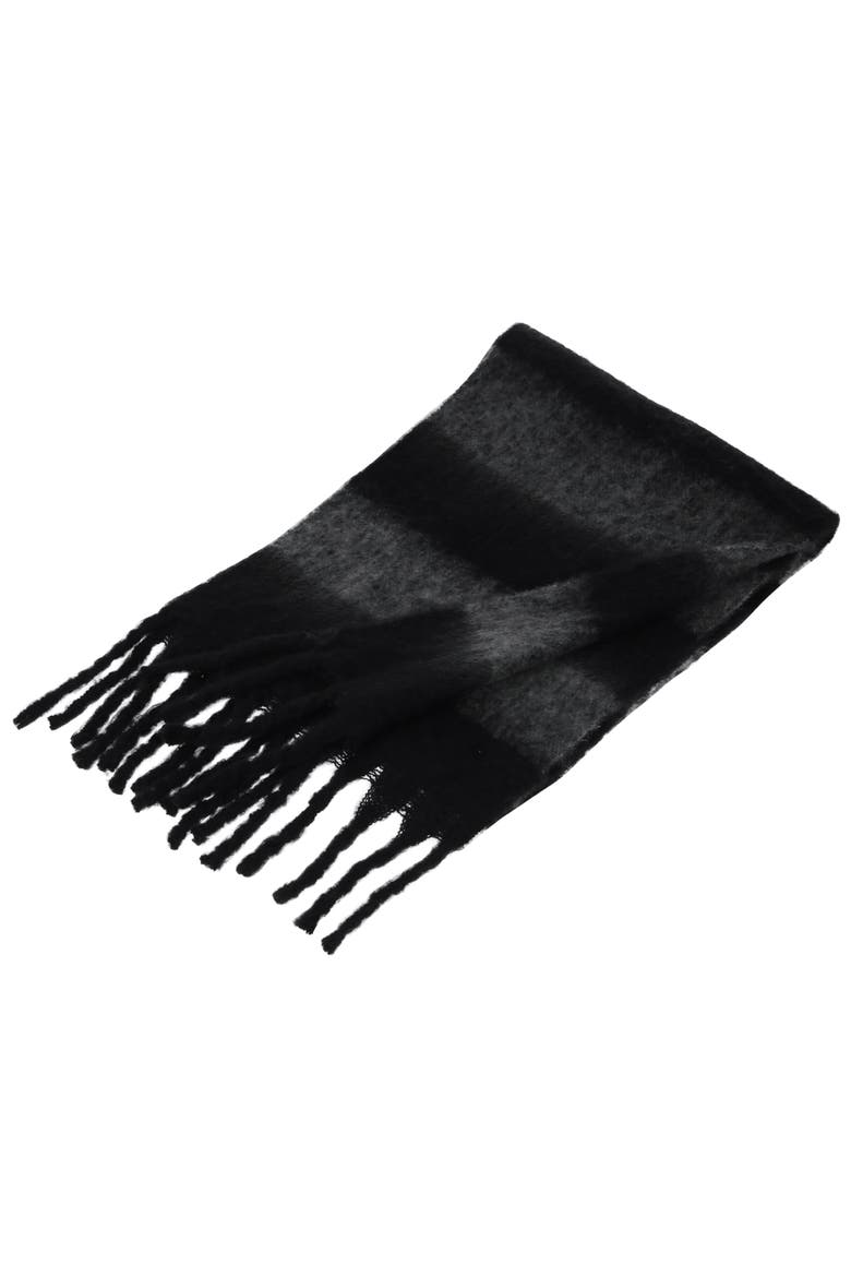 Brushed Acrylic Striped Blanket Scarf with Fringe, Alternate, color, BLACK