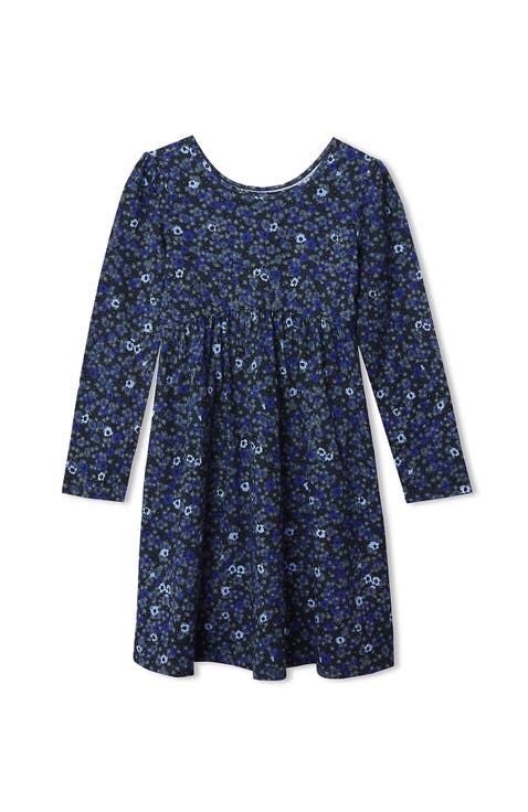 Girls Long Sleeve Gathered Waist Jersey Dress