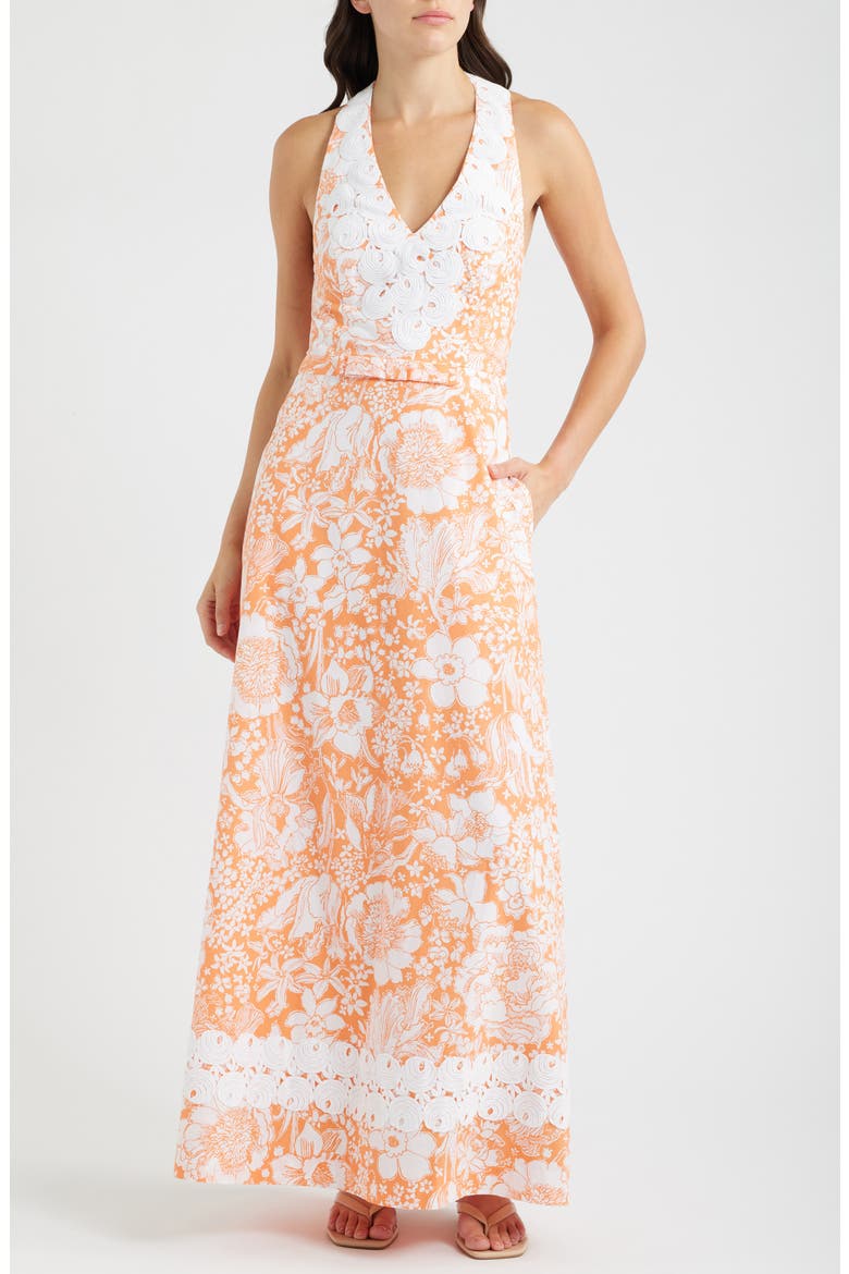 Belinda Maxi Dress, Main, color, SUNSET ORANGE BUDDING ROMANCE