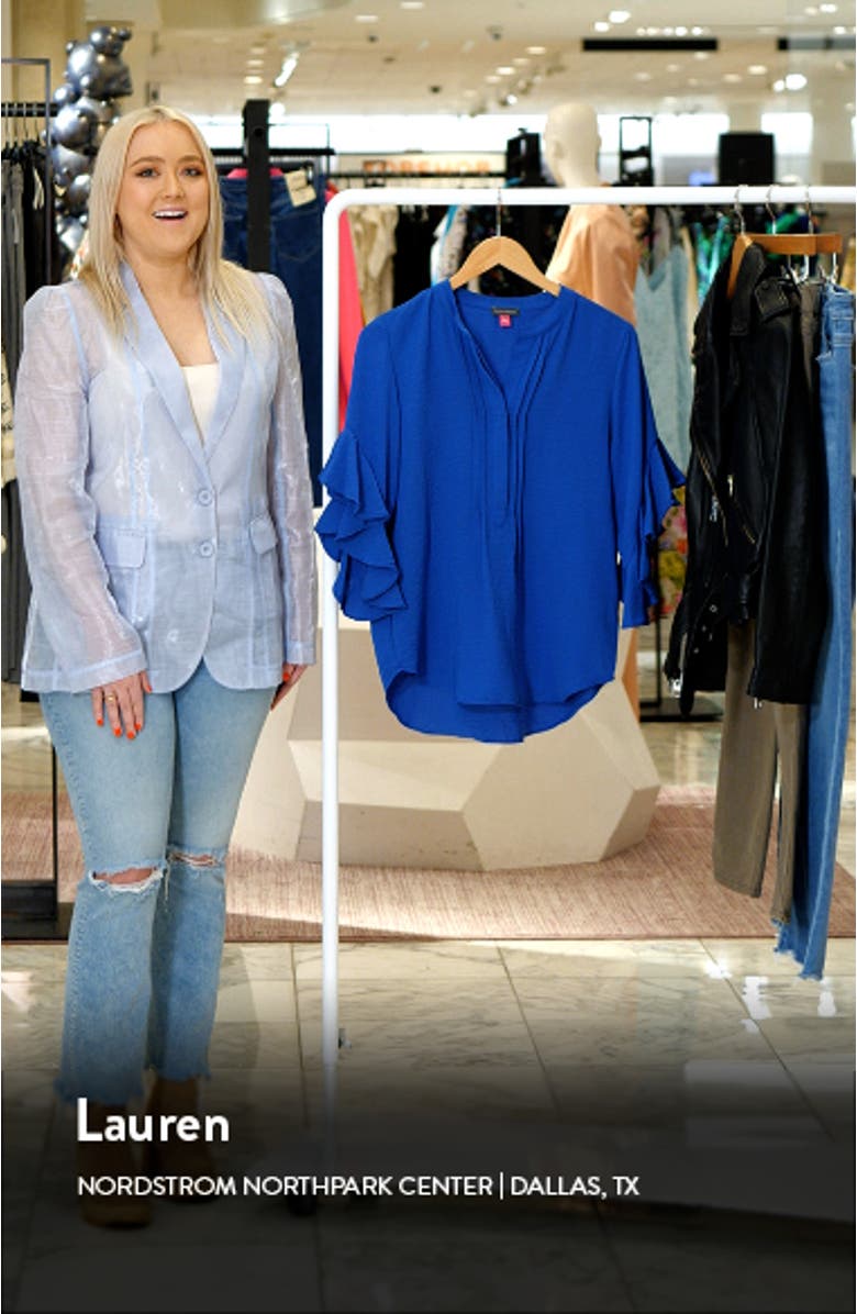 Ruffle Sleeve Split Neck Blouse, sales video thumbnail