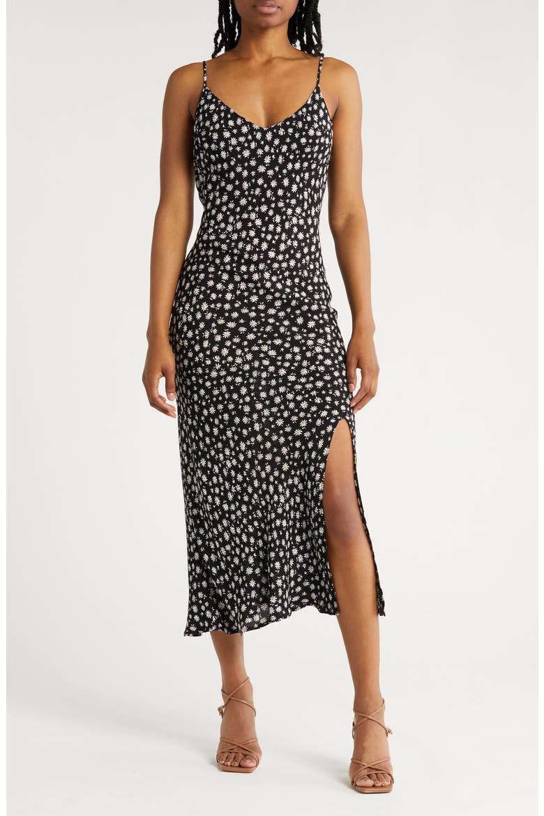 Floral Midi Slipdress, Main, color, BLACK