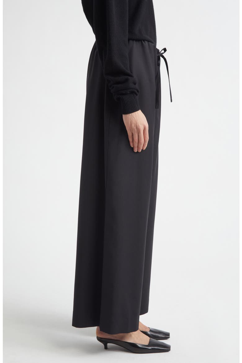 Wide Leg Wool Drawstring Dinner Trousers, Alternate, color, BLACK