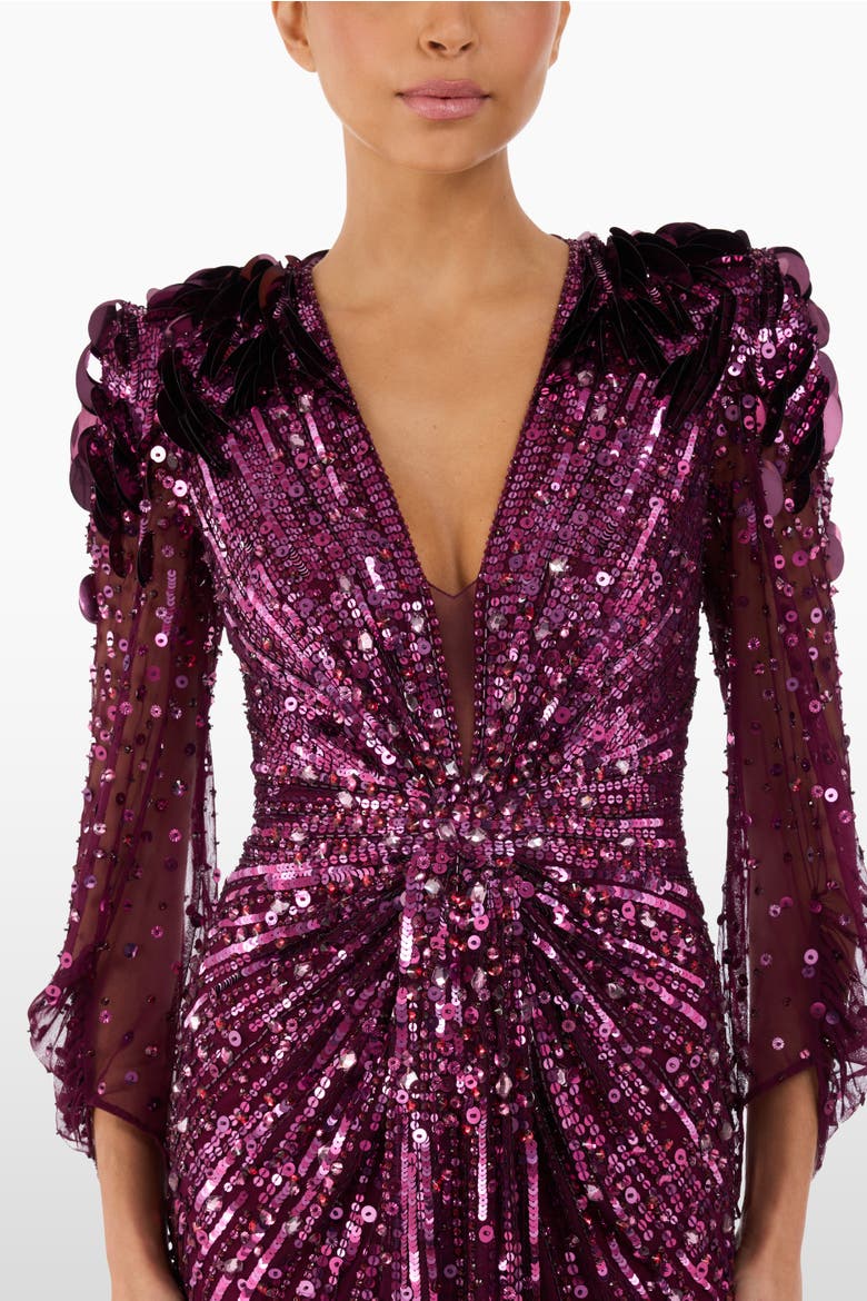 Xenia Sequin-Embellished Maxi Dress, Alternate, color, Purple Muscadine