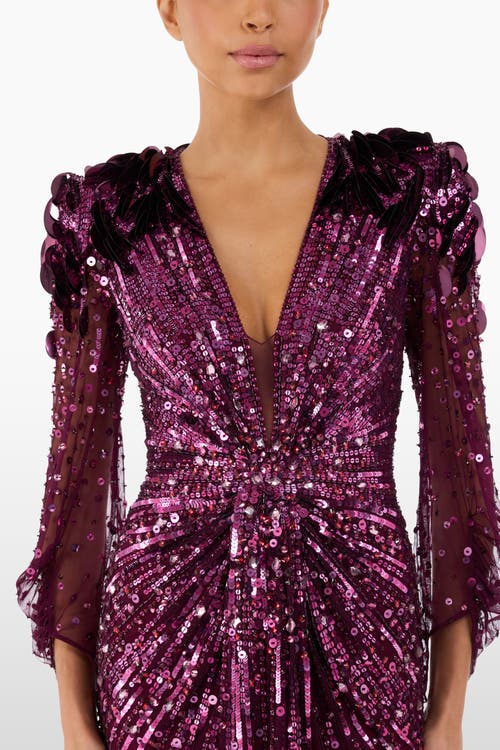Jenny Packham Xenia Sequin-embellished Maxi Dress In Purple