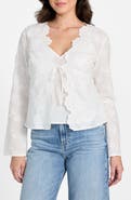 GUESS Aida Floral Embroidered Tie Front Long Sleeve Top