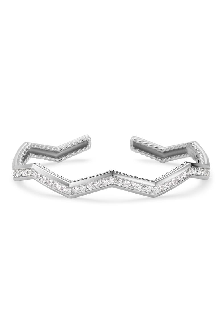 Stax Zig Zag Cuff Bracelet in Sterling Silver with Diamonds, 5mm, Alternate, color, STERLING SILVER