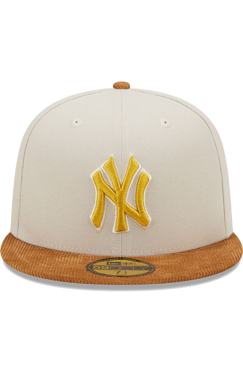 New Era Men's New Era Cream/Brown New York Yankees Corduroy Visor 59FIFTY Fitted Hat, Alternate, color, 