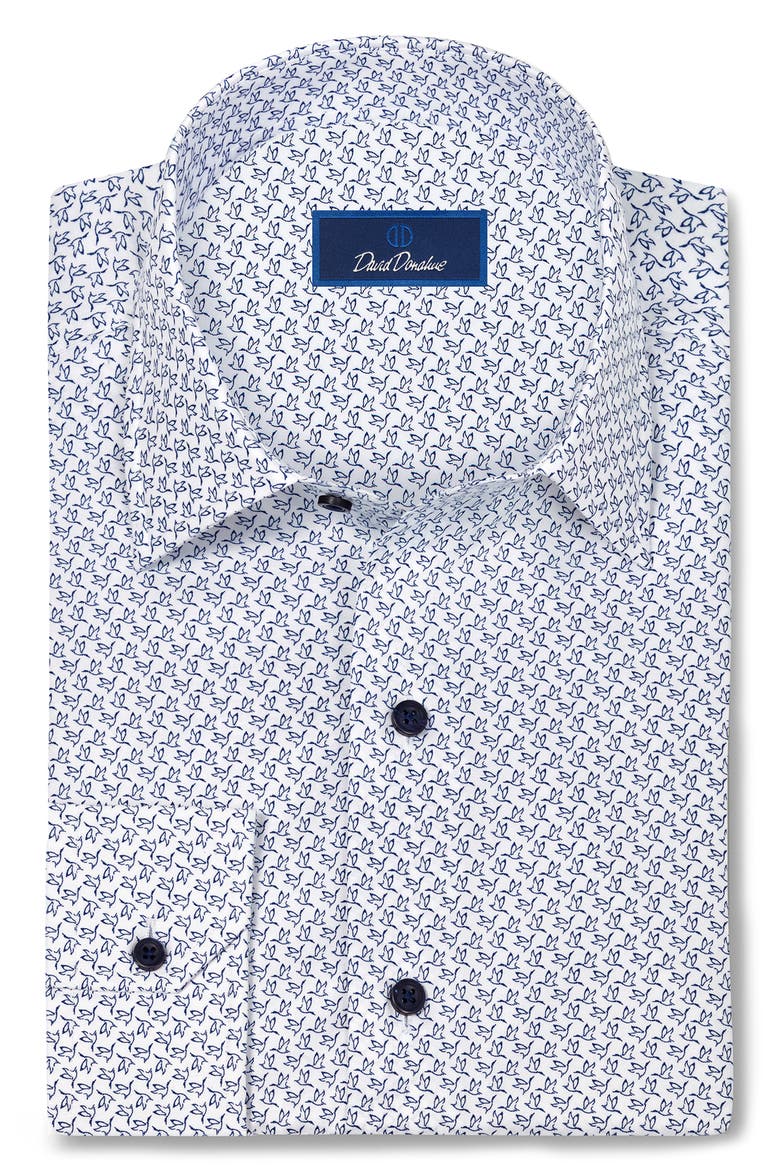 Bird Print Cotton Sport Shirt, Main, color, WHITE/ NAVY