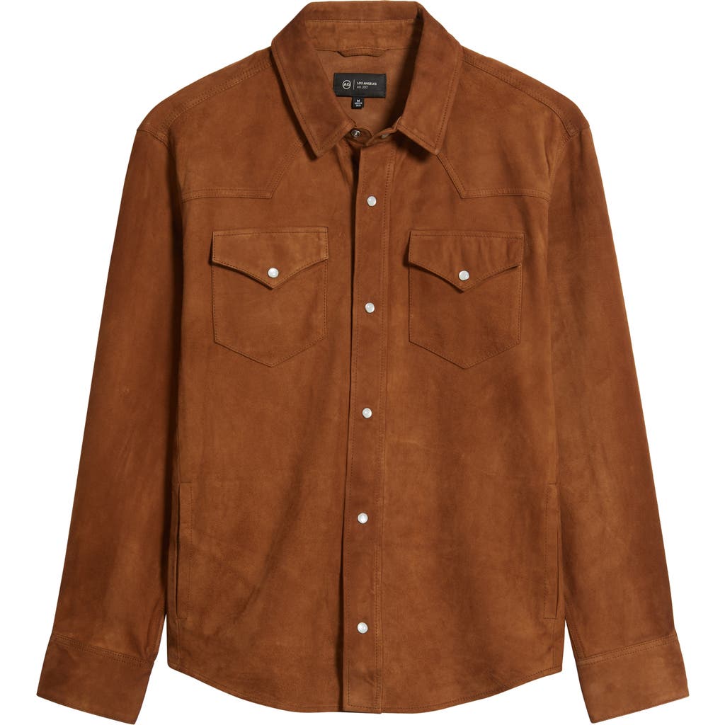 Ag Elias Western Goat Suede Overshirt Canyon Amber In Brown