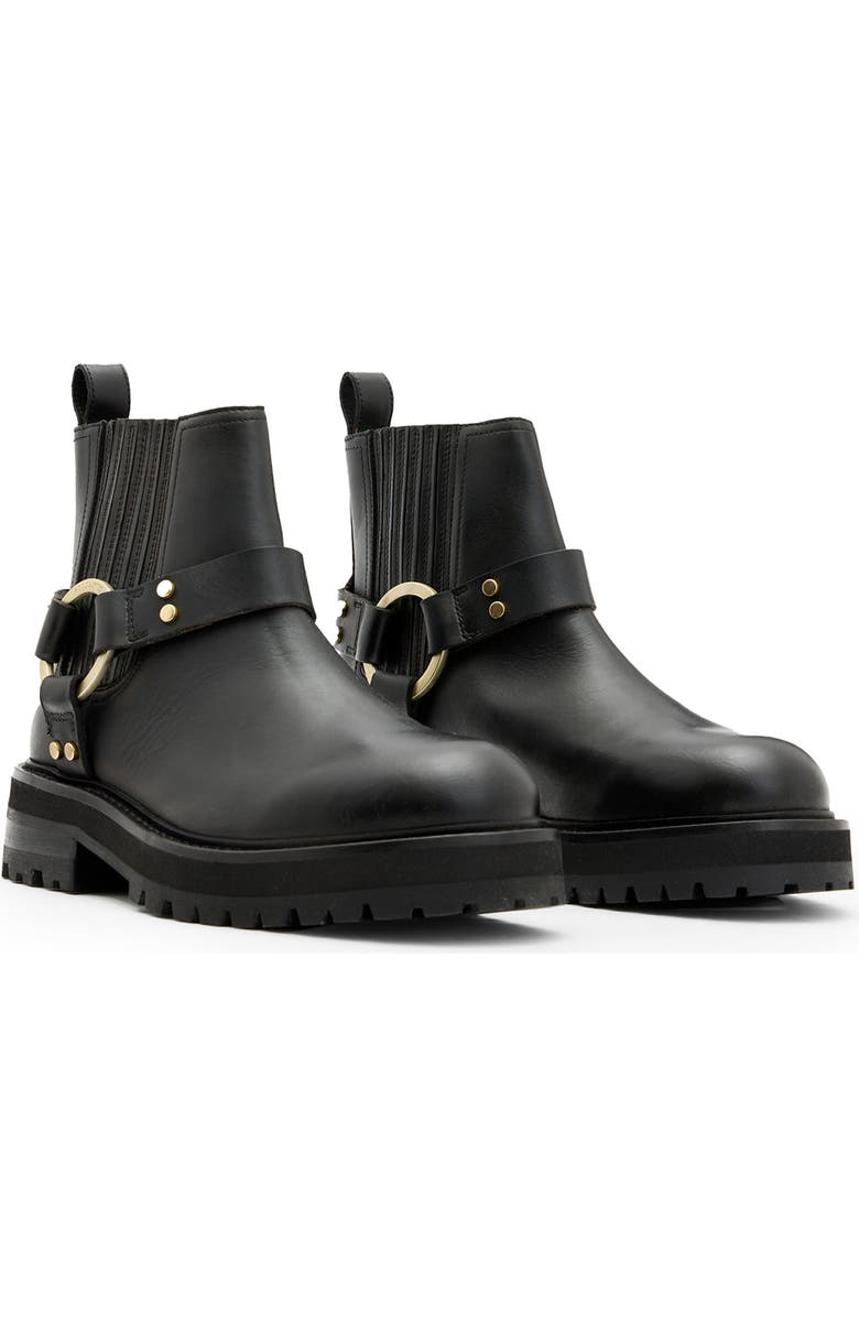 AllSaints Maddie Lug Sole Biker Boot, Main, color, Black/ Warm Brass