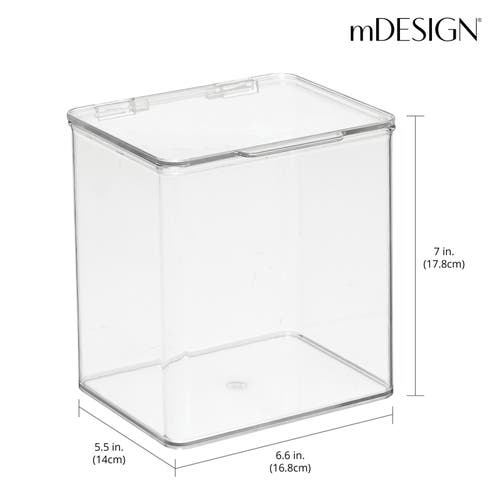 Mdesign Plastic Bath Stacking Storage Organizer Box, Hinged Lid, 8 Pack In Transparent