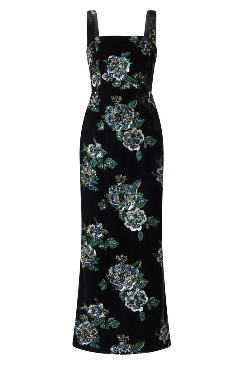 Clio Rhinestone Sleeveless Gown, Alternate, color, BLACK/ GREEN