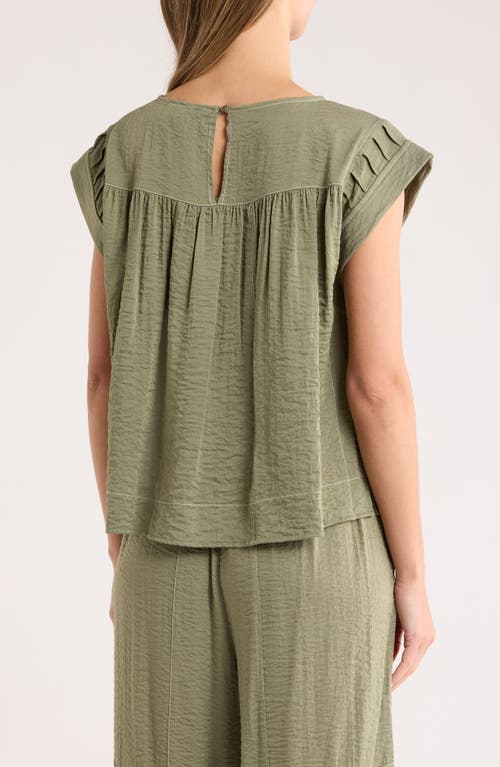 Adrianna Papell Crinkled Cap Sleeve Babydoll Crop Top In Green