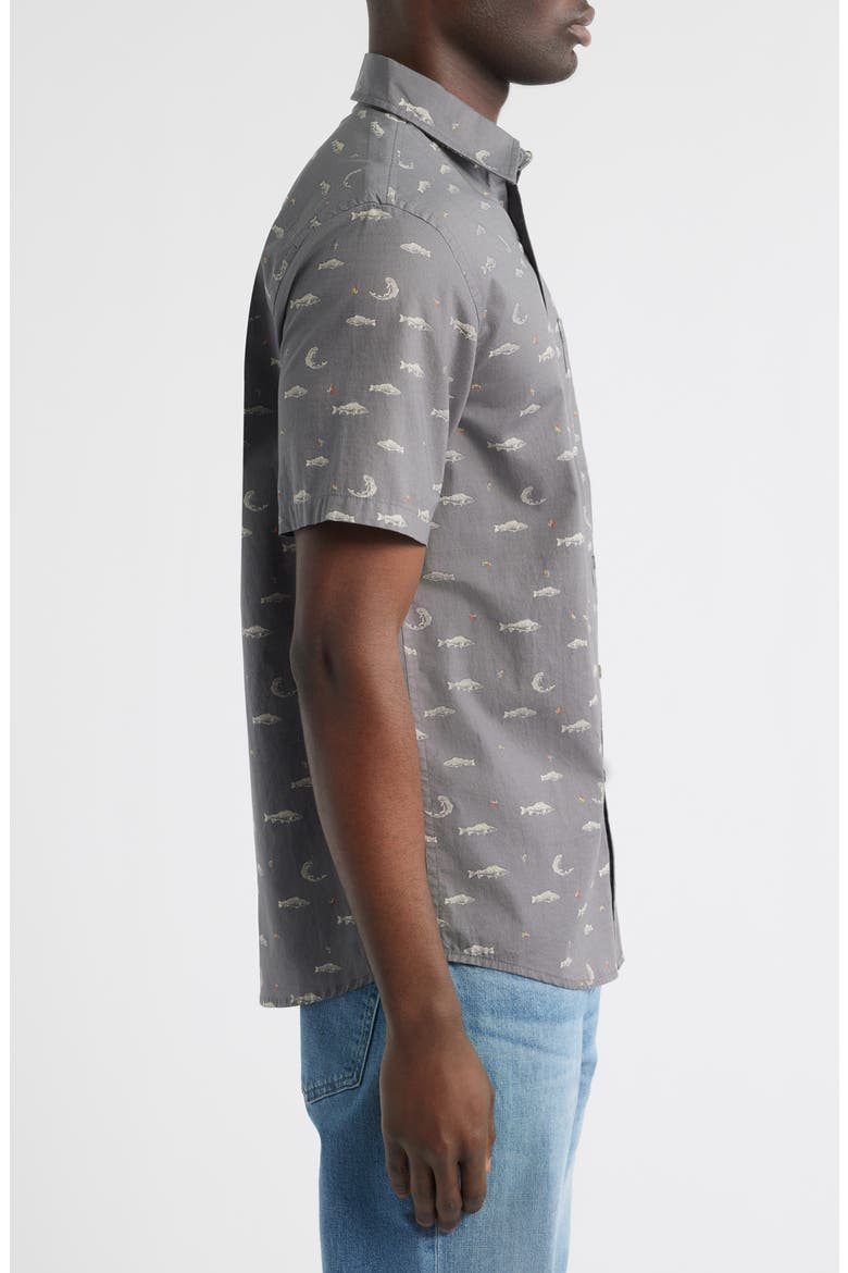 Shoreline Short Sleeve Cotton Button-Up Shirt, Alternate, color, FISH GREY