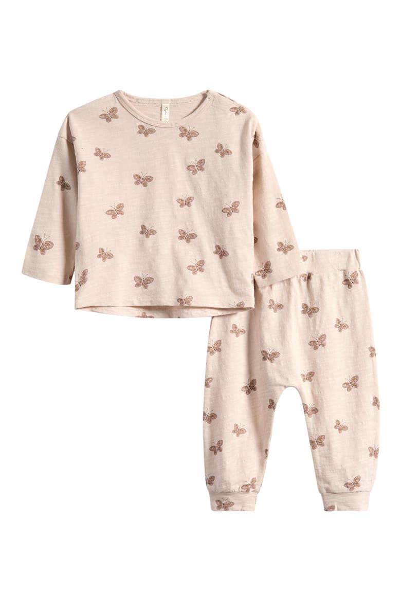 Print Long Sleeve Cotton T-Shirt & Joggers Set, Main, color, BUTTERFLIES