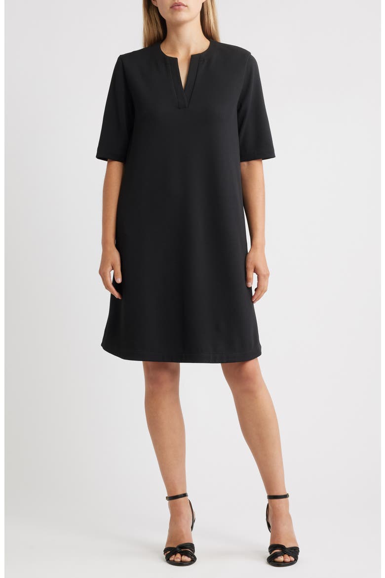Stretch Crepe A-Line Dress, Main, color, BLACK