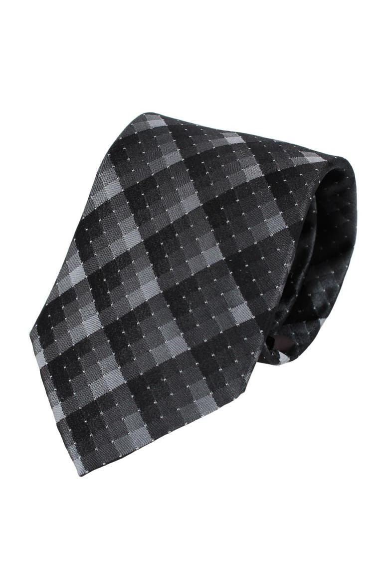 Falcon Grey and Silver Micro Square Business Silk Necktie, Main, color, Grey and Silver