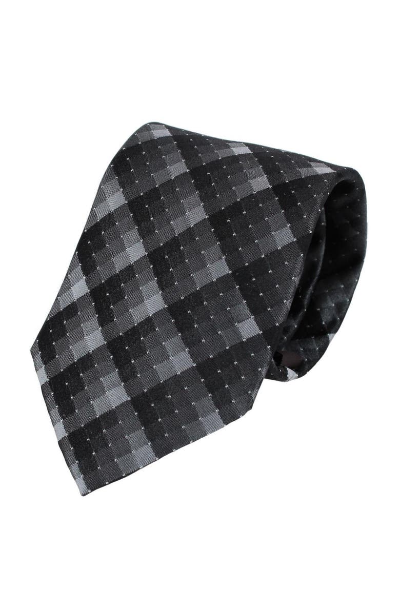 Trafalgar Falcon Grey and Silver Micro Square Business Silk Necktie, Main, color, Grey And Silver