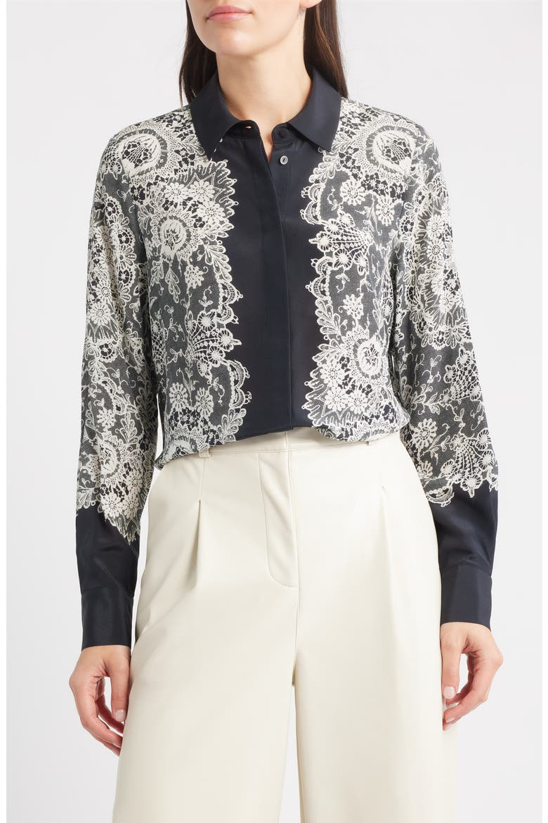 Willa Lace Silk Shirt, Main, color, BLACK MULTI