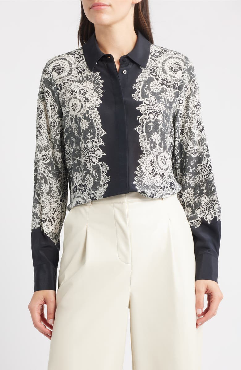 KOBI HALPERIN Willa Lace Silk Shirt, Main, color, Black Multi