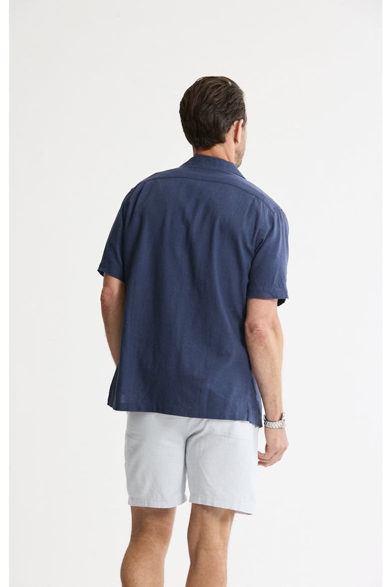 Linen Blend Short Sleeve Camp Shirt, Alternate, color, Indigo