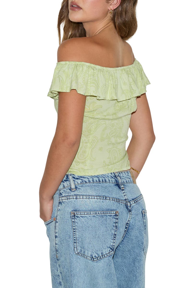Motel Yokai Paisley Off the Shoulder Top, Alternate, color, Retro Paisley Lime