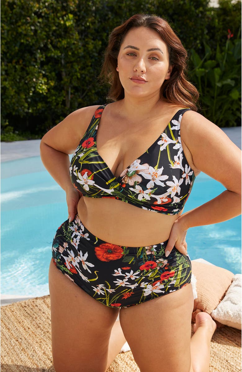 Artesands Raphael Ruched Floral High Waist Bikini Bottoms, Alternate, color, 