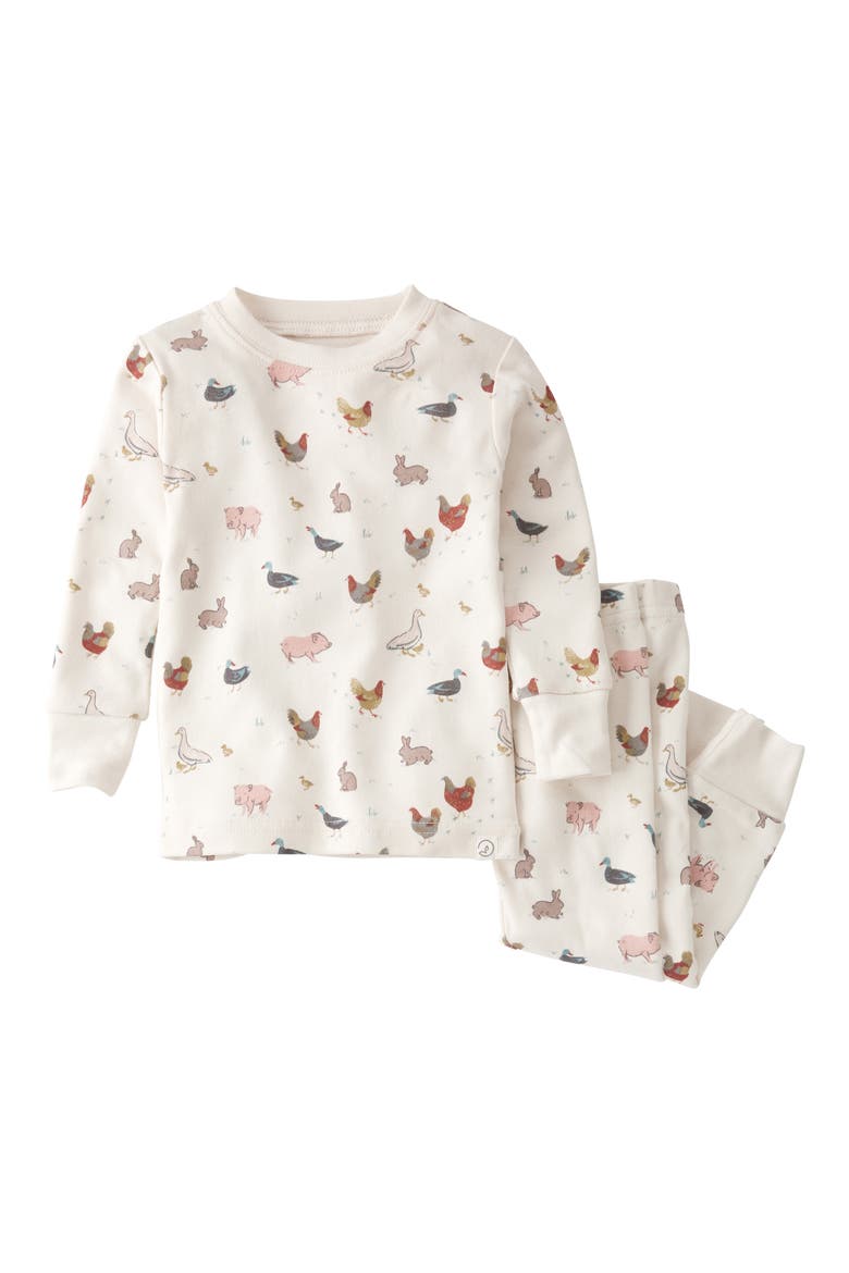 Print Fitted Organic Cotton Two-Piece Pajamas, Main, color, LP FARM FRIENDS