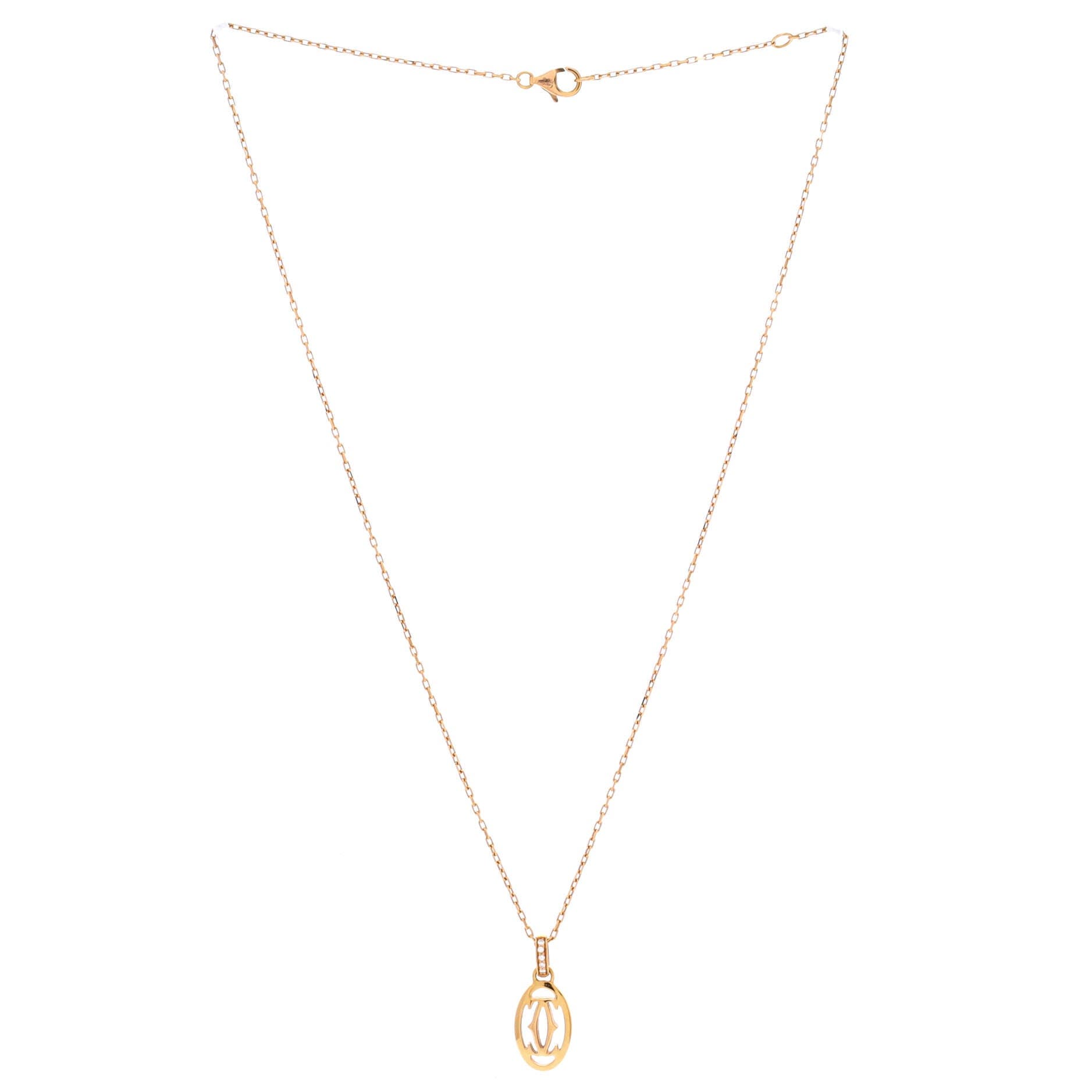 Double C de Cartier Pendant Necklace 18K Rose Gold with Diamonds, Alternate, color, Metallic Gold