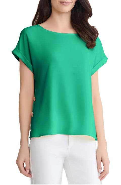 Button Side Short Sleeve Top (Regular & Petite)