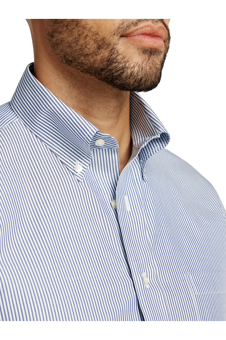 Tailored Fit Non-iron Cotton Pinpoint Solid Button Down Collar Dress Shirt, Alternate, color, Blue Stripe