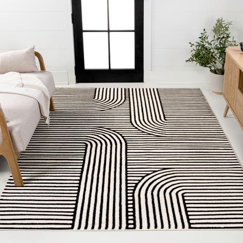 Jonathan Y Anders High-low Midcentury Modern Arch Stripe Two-tone Indoor/outdoor Area Rug In Black