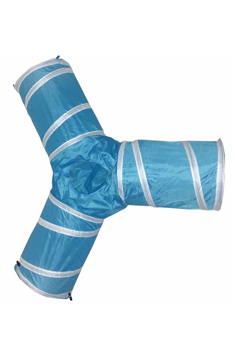 3-Way Kitting-Go-Seek Cat Tunnel, Main, color, BLUE/ WHITE