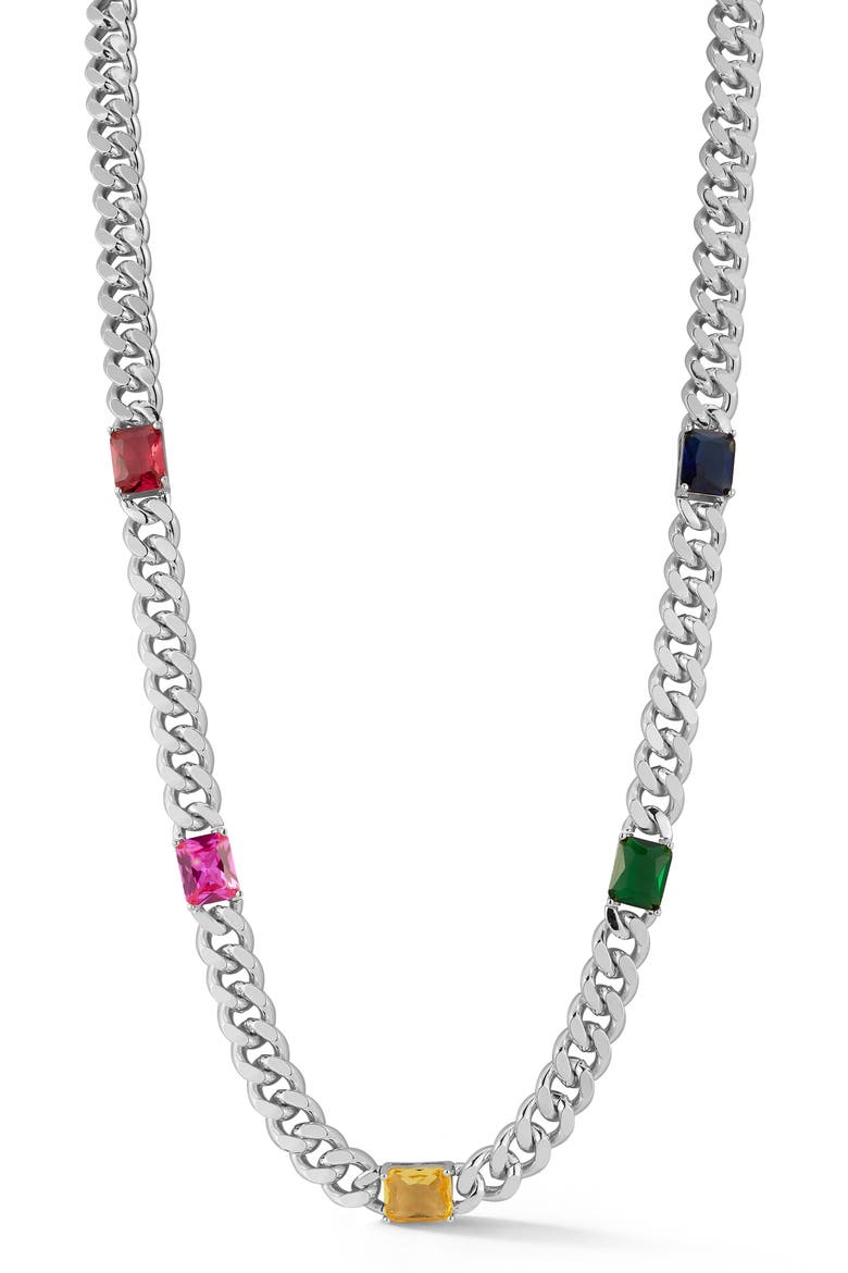 Cubic Zirconia Station Chain Necklace, Main, color, SILVER