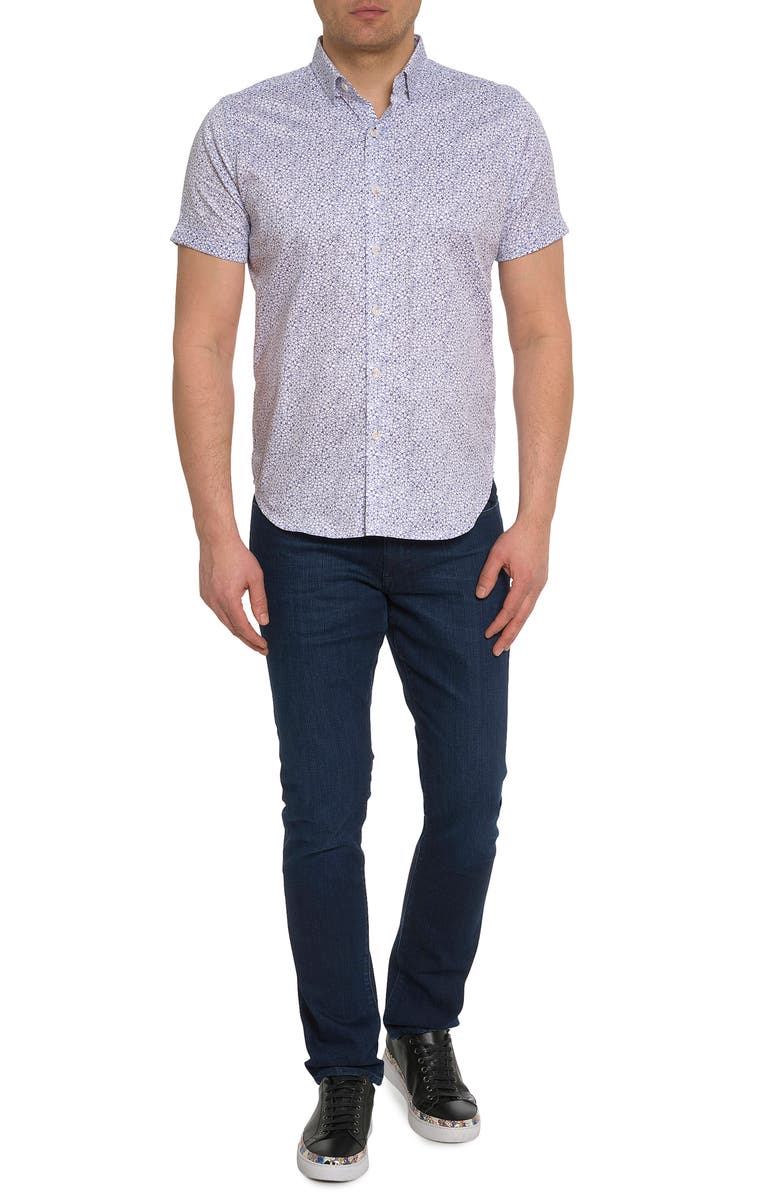 Robert Graham Bellflowers Floral Short Sleeve Button-Up Shirt, Alternate, color, 