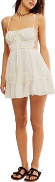 Free People Taking Sides Shirred Tiered Cotton Minidress