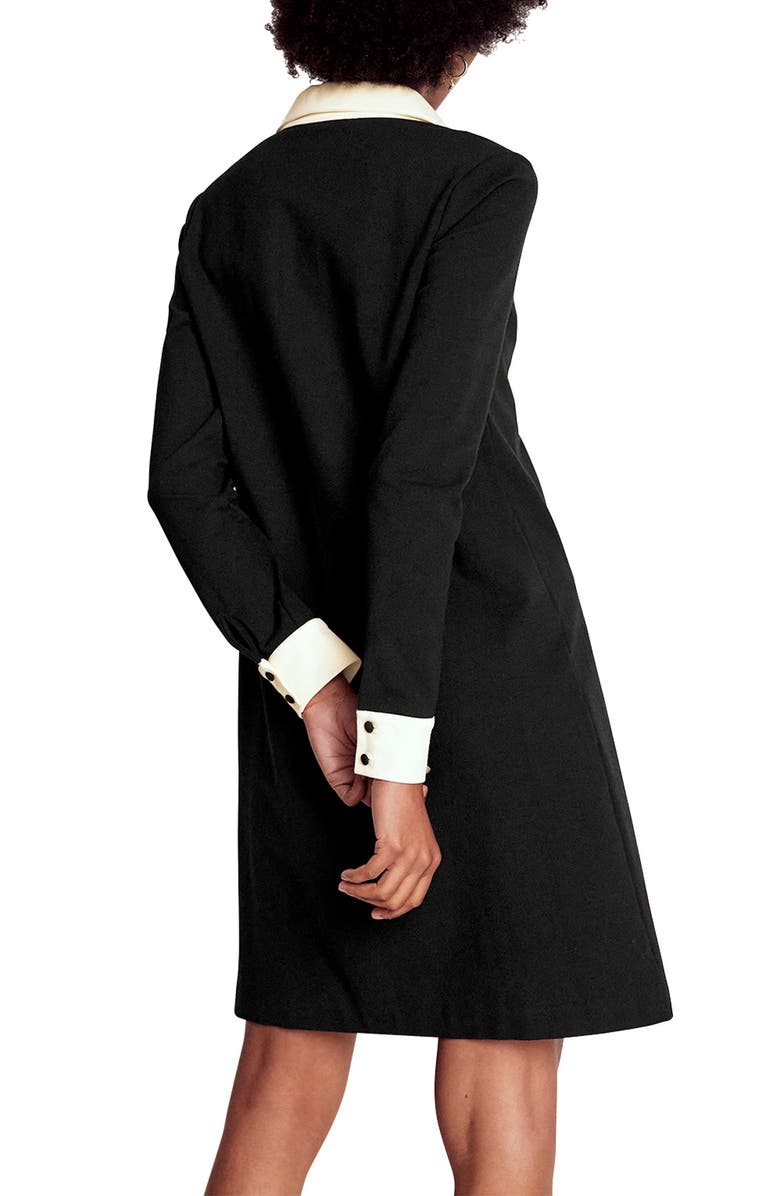 Boden Contrast Placket Long Sleeve Ponte Knit Shirtdress, Alternate, color, Black And White